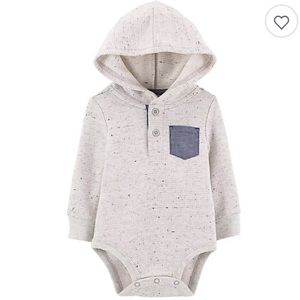 OshKosh B'Gosh Hooded Bodysuit with Pocket in Heather- NWOT